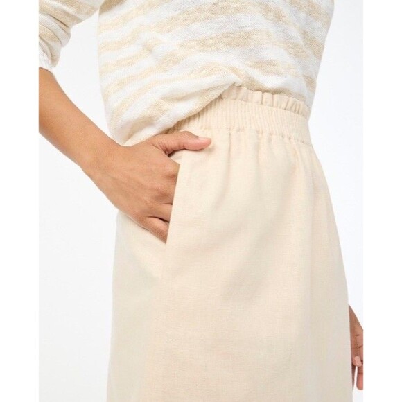 J Crew City Skirt Womens 10 Stretch Waist Pull On Pockets Beige Linen Cotton - Picture 3 of 8